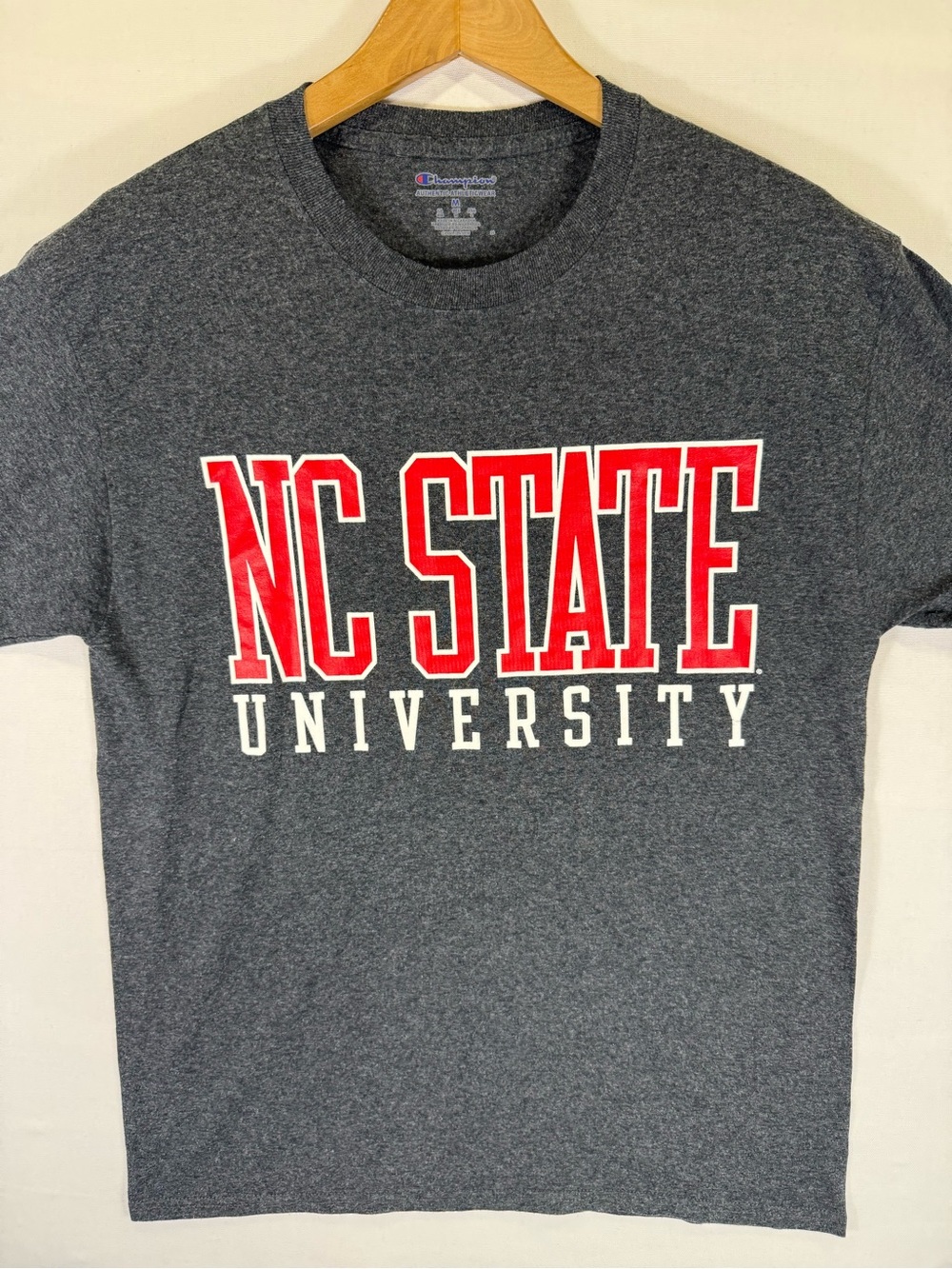 Champion Gray Short Sleeve Tee with Red NC STATE Graphic